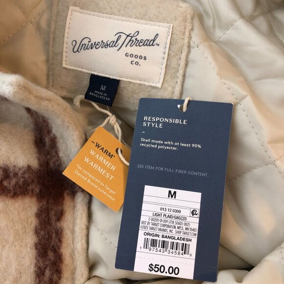 Universal Thread Womens Oversized Windowpane Plaid Shacket Jacket Beige/Brown L - Picture 5 of 7